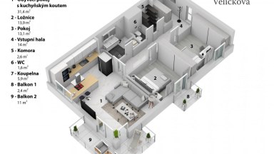 Luxusní byt 3+kk v novostavbě z r. 2020 v Hradci Králové - Malšovicích s krytým garážovým stáním