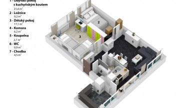 Kompletně zrekonstruovaný byt 3+kk v Malšovicích v nízkopodlažní budově