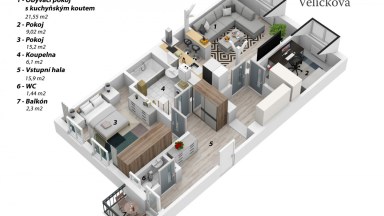 Pronájem podkrovního bytu 3+kk v centru města Hradce Králové - ulice Čelakovského